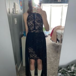Black lace high to low formal dress
